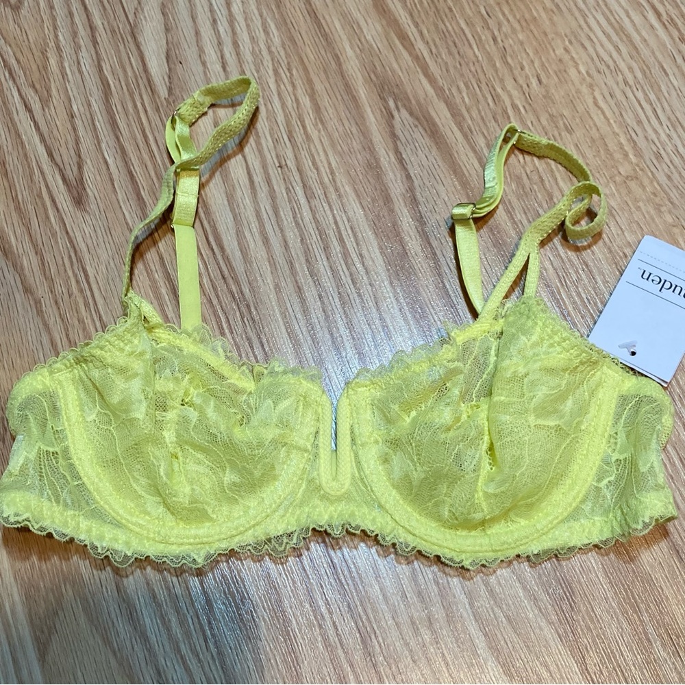 NWT‎ Auden Unlined yellow lace balconette coverage bra 32A